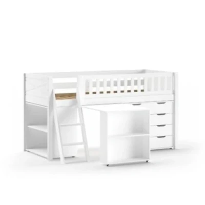 Afbeelding van Vipack Halfhoogslaper Scott met bureau, boekenkast en commode 90 x 200 cm wit