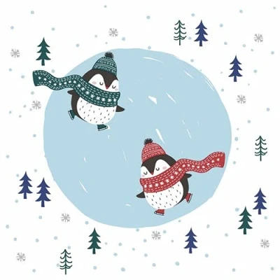 Afbeelding van Servietten Weihnachten 20 stuks papieren servetten pinguïn skating dieren winter Kerstmis tafeldecoratie 33 x cm