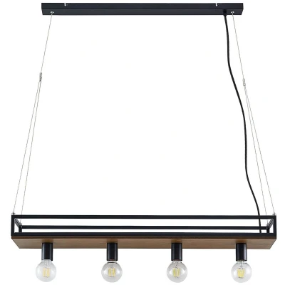 Afbeelding van Lindby hanglamp 4lichts Ijzer, dennenhout H: 15 cm E27 zwart, donker den
