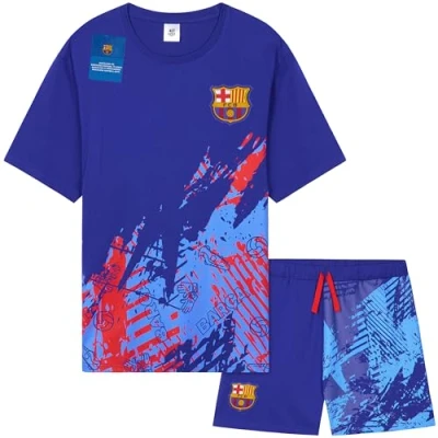 Afbeelding van Get Trend Pyjamasets voor heren, kort, zomer, pyjama, voetbal, nachtkleding, cadeau idee, voetbalhouder, Barcelona Blauw, M