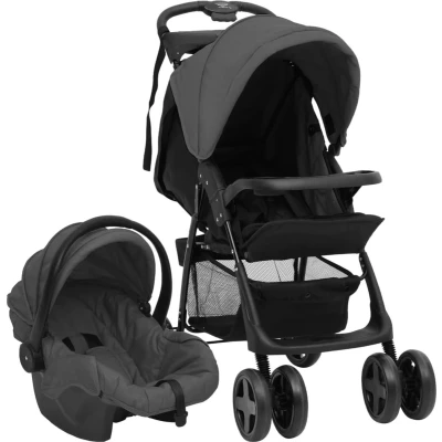 Afbeelding van vidaXL Kinderwagen 2 in 1 staal lichtgrijs en zwart