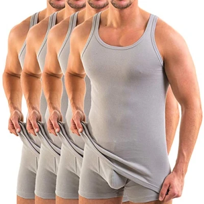 Afbeelding van HERMKO 3000 Set van 4 biologische tanktops voor heren, grijs.
