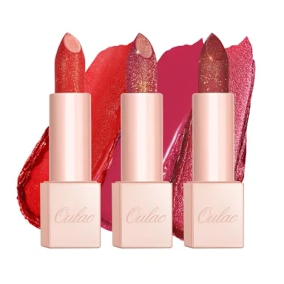 Afbeelding van OULAC hydraterende lippenstiftset, glanzend, met glanzend oppervlak, romige textuur, lippenverzorging voor lippenstift, veganistisch