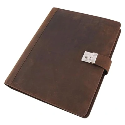 Afbeelding van Schrijf/documentenmap Alassio A4. 4 ringsmechaniek Leer bruin 36x28x4 5cm met slot