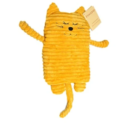 Afbeelding van Inwolino warmteknuffel kat / poes 27 cm die in de magnetron opgewarmd kan worden magnetronknuffel opwarmknuffel warmie knuffel geel