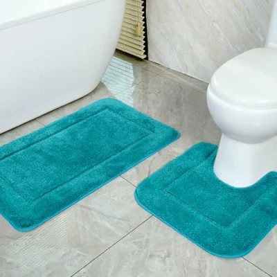 Afbeelding van SOANNY Set van 2 turquoise badmatten, zachte microvezel, antislip, 53 x 86 cm en 50