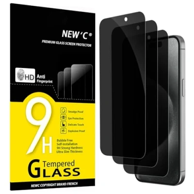 Afbeelding van NEW&#039;C Set van 3, gehard glas tegen spionage voor iPhone 15 Pro Max/iPhone Plus (6,7&quot;) displaybeschermfolie effectief krassen zonder luchtbellen ultra resistent hardheid 9H