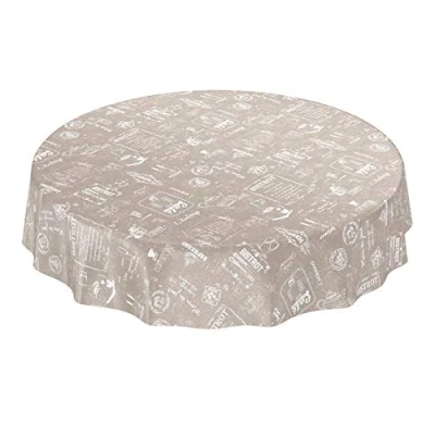 Afbeelding van ANRO afwasbaar tafelkleed, tafelzeil, bistro, beige, retro, modern, rond, 140 cm