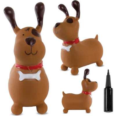 Afbeelding van Opblaasbaar springdier, speelgoed voor kinderen van 1 jaar binnen en buiten, ergonomisch design, handpomp inbegrepen (bruine hond met enkel)