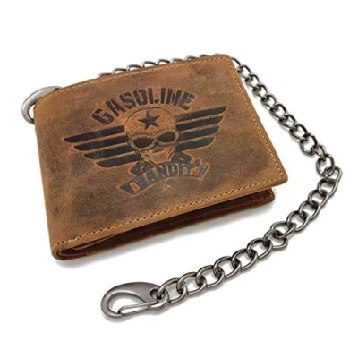 Afbeelding van GASOLINE BANDIT Vintage bikerportemonnee van echt leer met ketting, Bruin, m, vintage, stijl