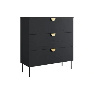 Afbeelding van Vente unique Ladekast met 3 lades Zwart en goudkleurig NATANIEL L 100 cm x H 107 D 40