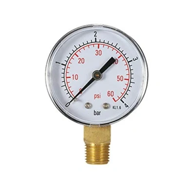 Afbeelding van Watermanometer voor zwembad 60 psi 1/4 inch NPT onderste montage, schroefdraad mechanische weegschalen manometer water en gas (4 bar)