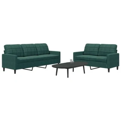 Image de vidaXL Ensemble de canapés 2 pcs avec coussins Vert foncé Velours3278393