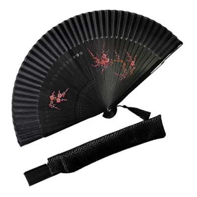 Afbeelding van Japanse Chinese opvouwbare waaier met bamboe voor dames, handfans bruiloft, 21,1 cm (zwart)