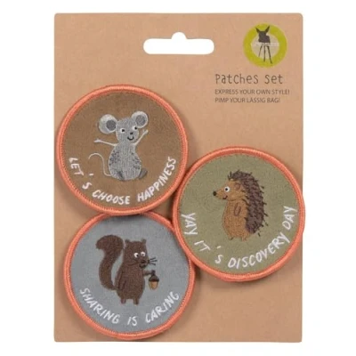 Afbeelding van LÄSSIG Set van hangers en patches (3 stuks) met drukknop/schoolpatches set, Mouse, Beaver, Hedgehog, Rugzak schooltas