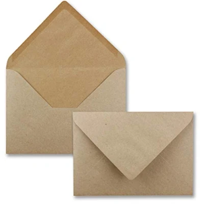 Afbeelding van 250 x enveloppen B6 17,6 12,5 cm kraftpapier natte plakrand met puntige klep 120 g/m² voor bruiloft, wenskaarten, uitnodigingen