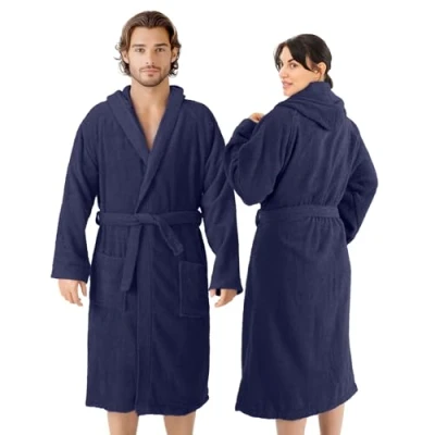 Afbeelding van HOMELEVEL Badstof Badjas 100% Katoen Dames Heren Donkerblauw Maat XXL
