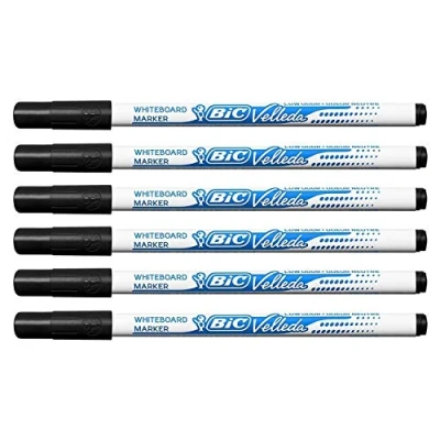 Afbeelding van VELLEDA Whiteboard viltstiften, droog afwisbaar, 1721, fijne punt, zwart, 6 stuks