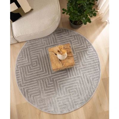 Afbeelding van Rond Tapijt/Vloerkleed Scandinavisch Contour Gem Grijs 200 Cm