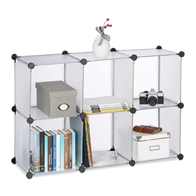 Afbeelding van vakkenkast 65 x 96 32 cm 6 vakken klikverbindingen kunststof boekenkast transparant