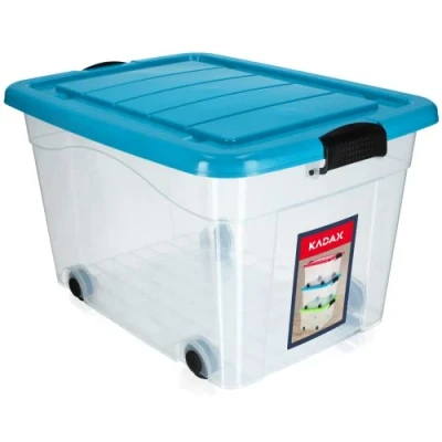 Afbeelding van KADAX opbergdoos van kunststof met wielen, kunststof, organizer deksel, clipdoos voor speelgoed, kliksluiting (60 l, blauw)