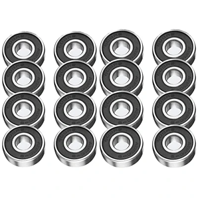 Afbeelding van TRIXES Set van 16 zwarte metalen wiellagers 608RS voor rolschaatsen, scooters en longboards, ABEC 9, skateboards, inline wielen, rolschaatsen