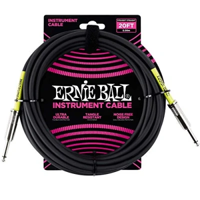Image de Ernie Ball Câble d’instrument, connecteur droit, 6 m, noir
