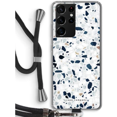 Afbeelding van Case Company® hoesje met Koord geschikt voor Samsung Galaxy S21 Ultra Terrazzo N1 Telefoonhoesje Zwart Bescherming aan alle Kanten en Over de Schermrand