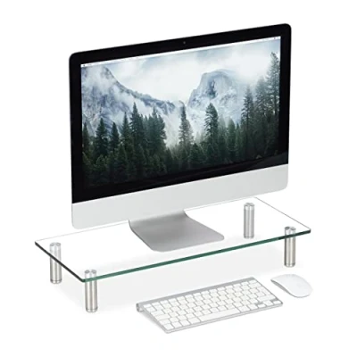 Afbeelding van Relaxdays monitor verhoger glas monitorstandaard beeldscherm verhoging doorzichtig Medium
