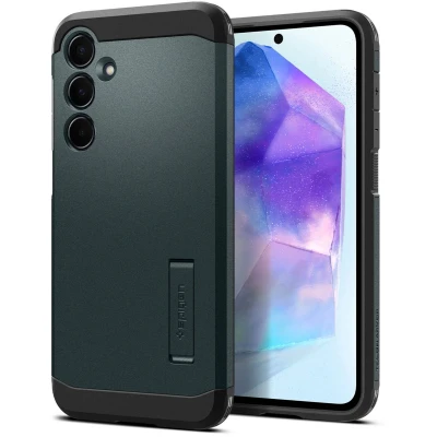 Afbeelding van Spigen Tough Armor Hoesje voor de Samsung Galaxy A55 Back Cover met Kickstand Groen