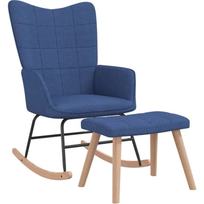 Afbeelding van Schommelstoel met voetenbank stof blauw