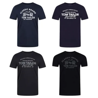 Afbeelding van Tom Tailor Heren T Shirt 4 Pack regular fit Veelkleurig L Ronde Hals Volwassenen Opdruk Print Shirts