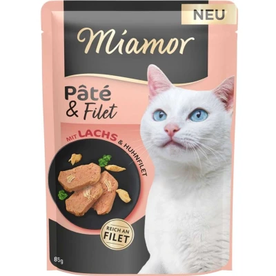 Afbeelding van 10x85g Miamor Pâté &amp; Filet Zalm natvoer voor katten