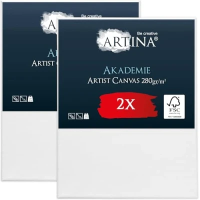Afbeelding van Artina Akademie canvasafbeelding, 2 stuks, houten lijst, voor stabiel canvas, 40 x 50 cm, wit laags, voorbeschilderd, 100% katoen, 280 g/m²