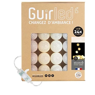 Afbeelding van GuirLED Lichtketting met bolletjes van katoen, USB, 2 uur nachtlampje voor baby&#039;s, incl. A dubbele USB adapter, 3 intensiteiten, 24 bolletjes, 2,4m, Coton