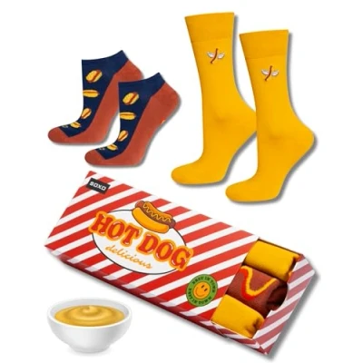Afbeelding van soxo Fast Food Grappige damessokken, cadeau voor heren, fantasie, sokken, idee, 2 maten, 1 3 paar, Hot Dog paar