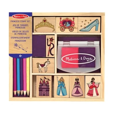 Afbeelding van Melissa &amp; Doug Princesss stempels, houten stempelspel, creatief speelgoed voor kinderen van 3, 4, 5, 6, 7 jaar, cadeau meisjes en jongens, 9 twee kleuren inktstempel, 5 potloden