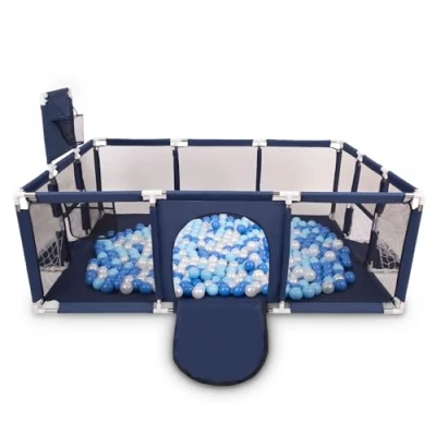 Afbeelding van Selonis kinderbox baby grote speeltuin met 200 ballen box voor kinderen, donkerblauw:babyblauw/parelmoer