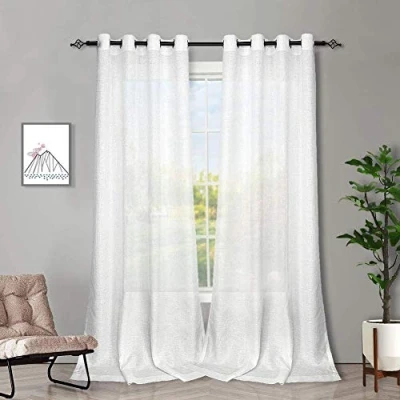 Afbeelding van Melodieux Set van 2 gordijnen, linnenlook, wit, transparant, gordijnen met ogen, voor woonkamer en slaapkamer, 245 x 140 cm
