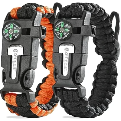 Afbeelding van aZengear Paracord survivalarmbanden (2 stuks) vuurstarter van vuursteen en staal, fluitje, kompas, verstelbare armbandlengte voor kamperen, survival in de natuur, noodset