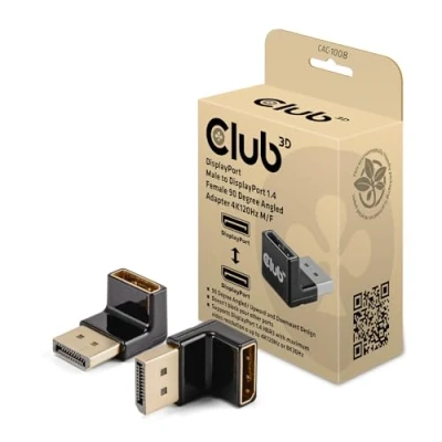 Afbeelding van Club3D CAC 1008 DisplayPort male naar 1.4 female adapter 90 hoek 4K120Hz M/F