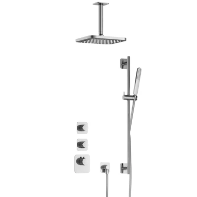 Afbeelding van Hotbath Gal Regendoucheset IBS40 Chroom Staaf Handdouche 22cm Hoofddouche 15cm Plafondbuis met glijstang