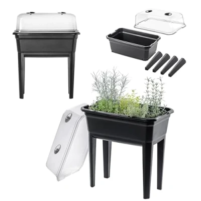 Afbeelding van KADAX Broeikas met poten 30 liter, kunststof kas deksel en ventilatieopeningen voor balkon, tuin terras, kunststof, 60 cm, antraciet