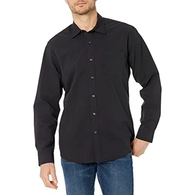 Image de Amazon Essentials Chemise en Popeline à Manches Longues, Style Décontracté, Coupe Standard Men&#039;s, Noir Délavé, L