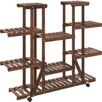 Afbeelding van Plantenstandaard 60X25X130 cm Massief Vurenhout 110 x 25 115 / Bruin met wielen