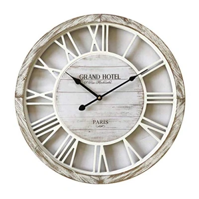 Afbeelding van Rebecca Mobili Decoratieve klok, grote houten shabby stijl, met Romeinse kapsels, diameter 50 cm x l 4,5 cm, art. RE6140
