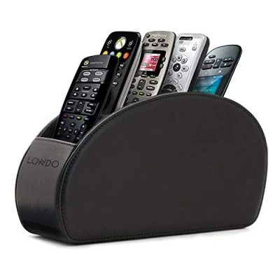 Afbeelding van Londo houder voor Afstandsbediening 5 Vakken, Ruimte DVD, Blu Ray, TV, Roku of Apple TV afstandsbedieningen PU leer met Suède Voering Slank en Compact