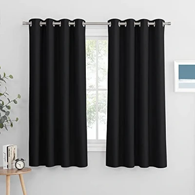 Afbeelding van PONY DANCE Thermische verduisteringsgordijnen decoratief gordijn zwart met lichtgevende ogen blokkeert warmte lawaai keuken en huis, 132 cm breedte x 158 hoogte, zwart, 2 stuks