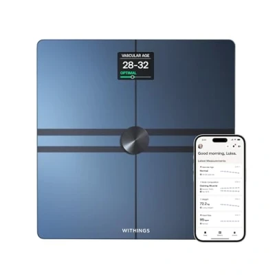 Image de Withings Body Comp Balance connectée WiFi avec analyse corporelle complète (Poids, Masse Grasse/Musculaire/Osseuse, Eau) et suivi cardiovasculaire, Pese Personne, jusqu&#039;à 8 utilisateurs, Blanc