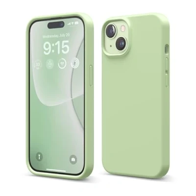 Afbeelding van elago Liquid siliconen hoesje compatibel met iPhone 15 (4&quot;), hoogwaardige siliconen, volledige bescherming 4 laags schokbestendig telefoonhoesje, zachte microvezel anti kras voering (Pastel Green)